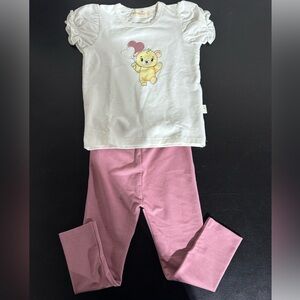 Adorable Bear Print Kids outfit Set - White and Pink